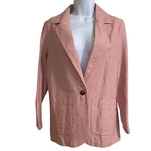 Cotton On women blazer pink one button down linen blend 4 office vacation casual